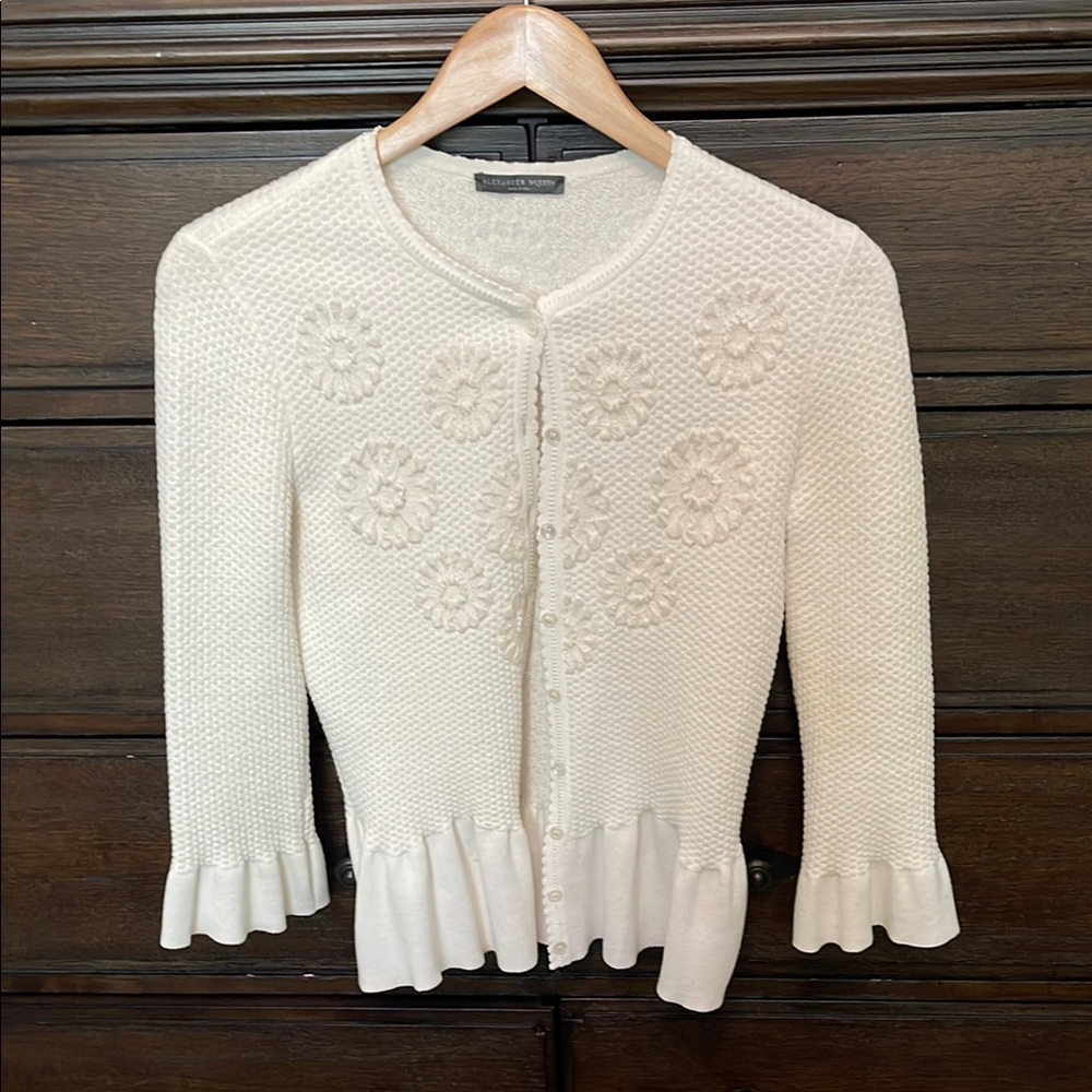 Alexander McQueen Cream Floral Applique Knit Cardigan